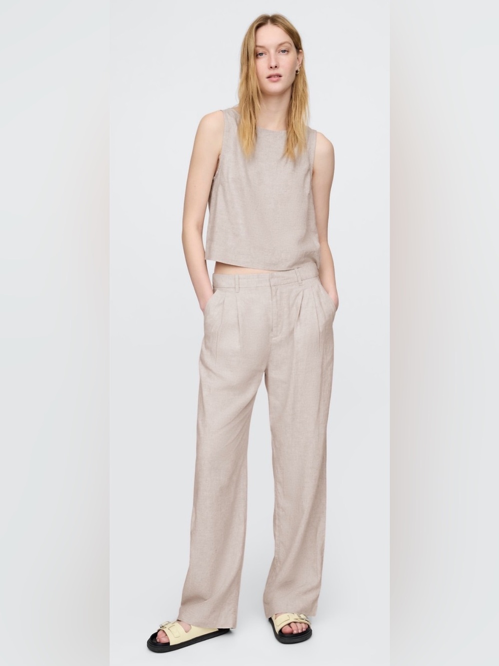 Gap 365 high rise linen blend trousers. Size 8. Color is flax linen tan - Picture 2 of 11